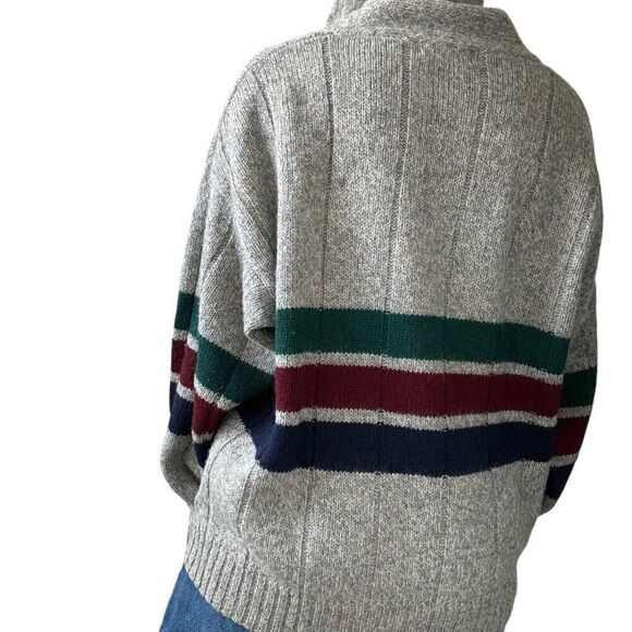 Vintage 1990s Eddie Bauer Mens Striped Wool Cowl Neck Chunky Sweater XL - Picture 7 of 7